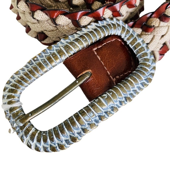 FIBEL Made in Italy Woven Leather Belt w Heavy Metal Buckle main image 5